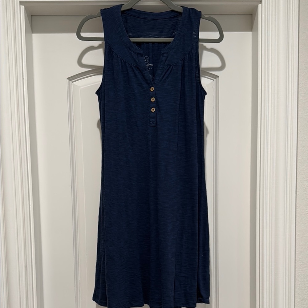 Lauren James Ali Slub Navy Sleeveless Dress with Buttons